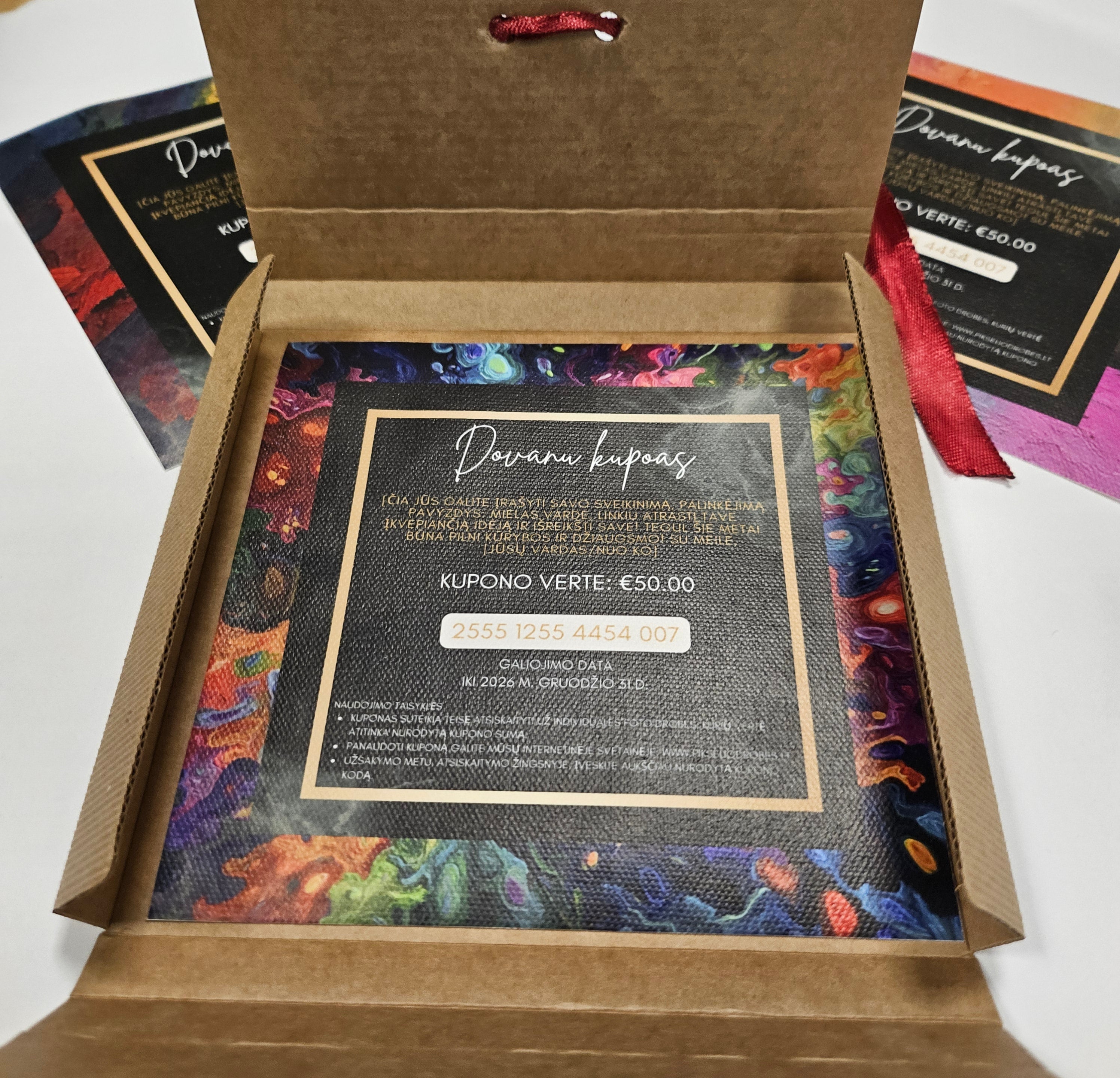 🎁 Išskirtinis Dovanų Kuponas ANT DROBĖS – Su Dėžute ir Asmeniniu Sveikinimu!