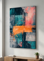 „Miesto erozija“ – abstrakti turkio ir oranžinė drobė