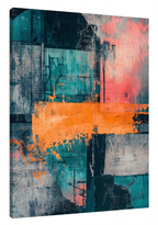 „Miesto erozija“ – abstrakti turkio ir oranžinė drobė