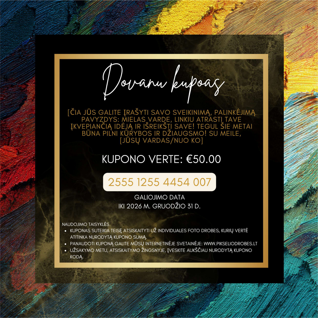 🎁 Išskirtinis Dovanų Kuponas ANT DROBĖS – Su Dėžute ir Asmeniniu Sveikinimu!